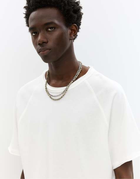 Pull&Bear Short sleeve t-shirt with trims in off white