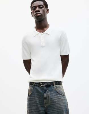 Pull&Bear Pull&Bear short sleeve viscose polo in white