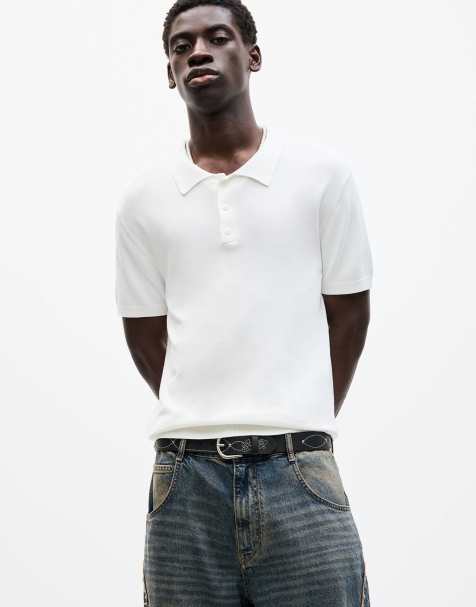 Pull&Bear short sleeve viscose polo in white - view 1