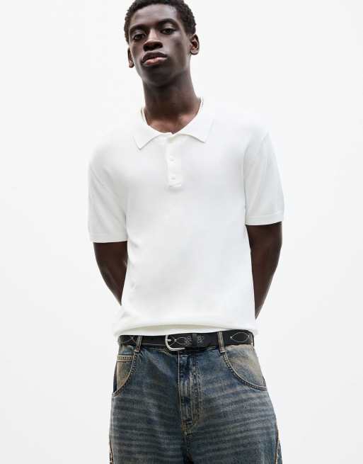 Pull&Bear short sleeve viscose polo in white