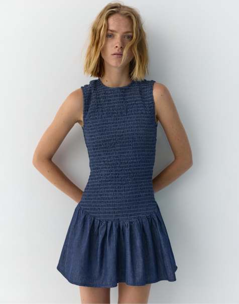 Pull&Bear Short smock dress in dark blue - view 1