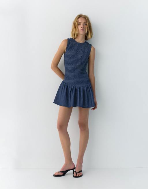 Pull&Bear Short smock dress in dark blue, 2 of 4