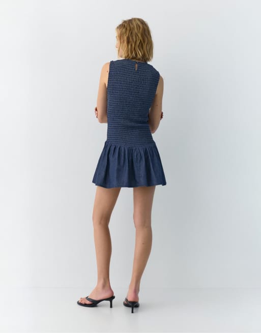 Pull&Bear Short smock dress in dark blue, 4 of 4