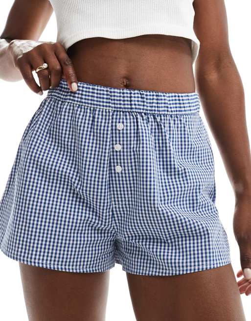 Pull&Bear - Short tissé style caleçon - Vichy bleu
