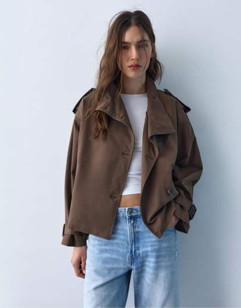 Pull&Bear Short trench coat in brown