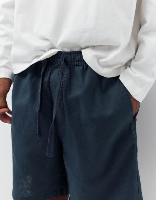 Pull&Bear - Short van linnenmix in donkerblauw, 3 van 4