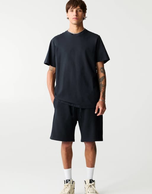 Pull&Bear shorts and regular t-shirt set in navy