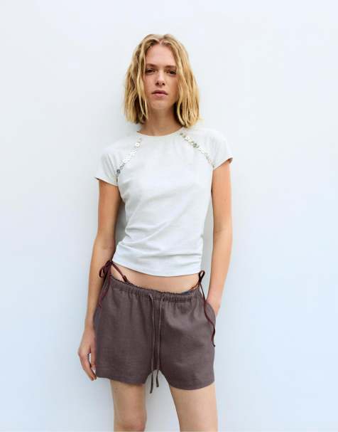 Pull&Bear – Shorts aus Leinenmix in Hellbraun - view 1