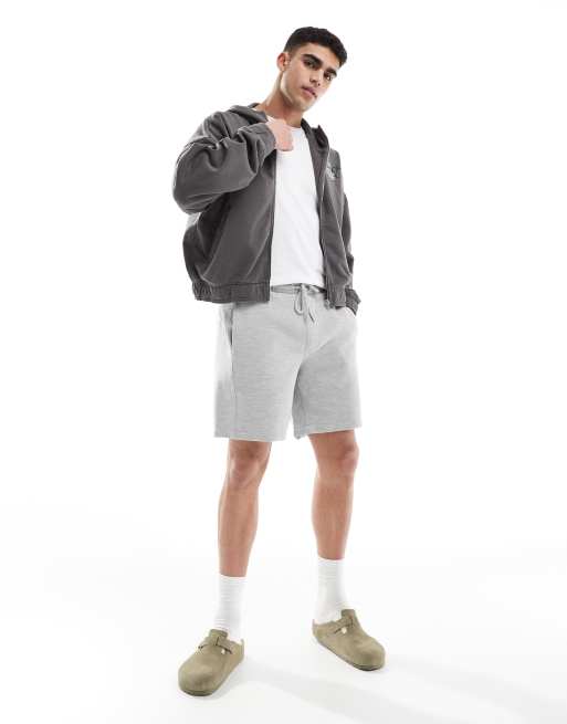 Pull&Bear – Shorts aus Pikee-Jersey in Dunkelgrau