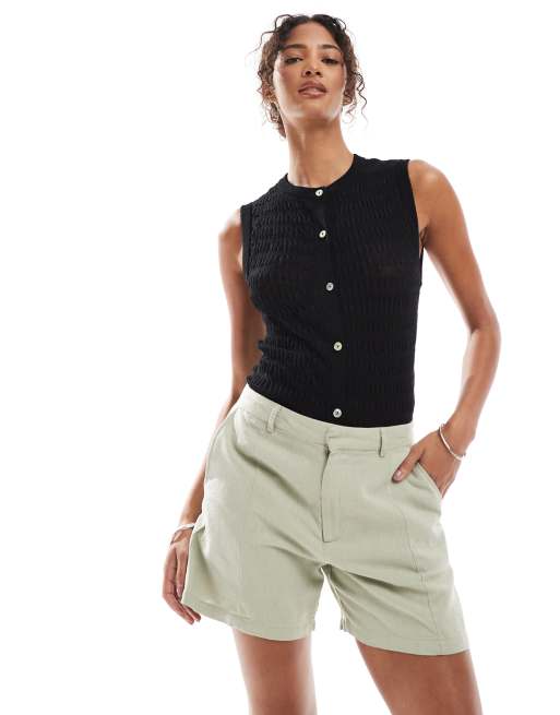 Pull&Bear – Shorts in blassgrüner Leinenoptik, 2 von 5