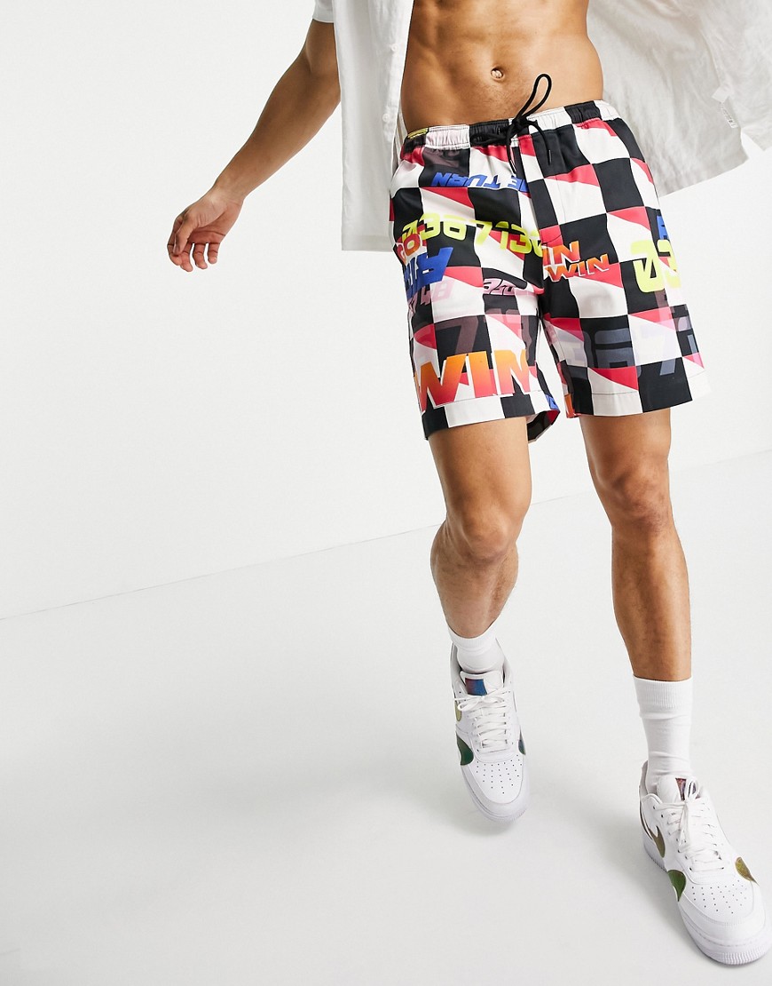 Pull & Bear shorts in multi check racing print in black - part of set