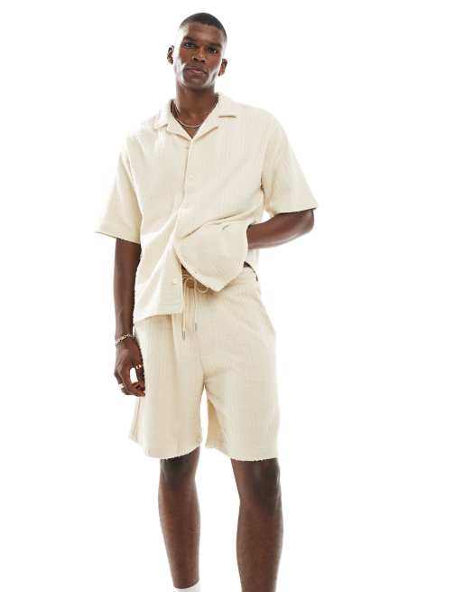Pull&Bear - Shorts met strepen in ecru, deel van co-ord set, 2 van 5