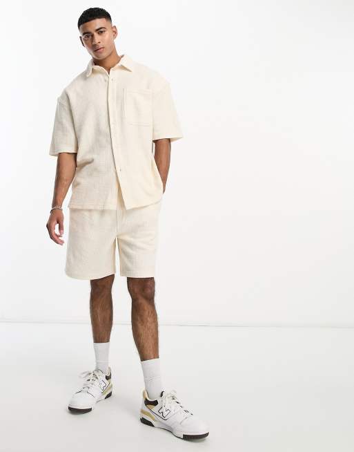 Pull&Bear - Shorts met textuur in stone, deel van co-ord set