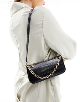 Pull&Bear shoulder bag with chain in black croc