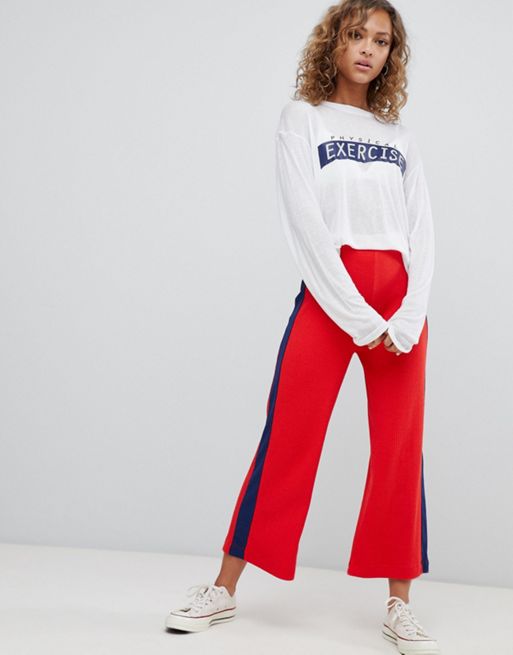 Pull&Bear side stripe wide leg culotte in red | ASOS