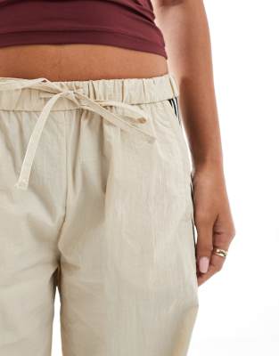 Pull&Bear side stripe wide leg nylon sweatpants in sand