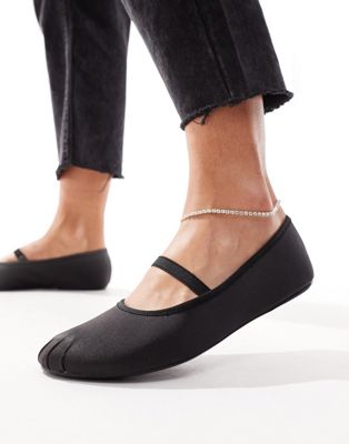 Pull&Bear silky ballet pump with strap in black