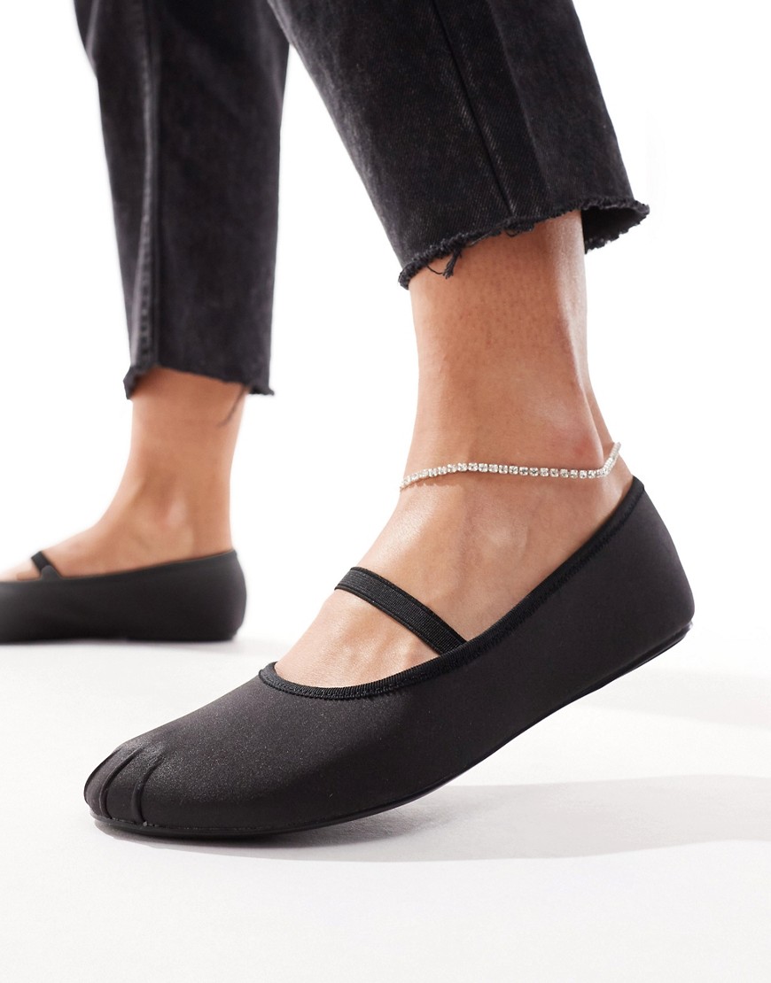Pull & Bear silky ballet pump with strap in black