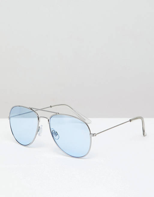 Pull&Bear silver aviator sunglasses with blue lenses