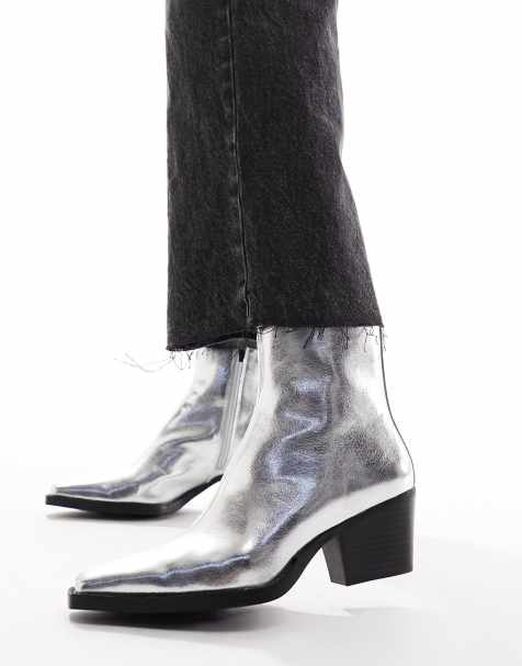Pull&Bear – Silverfärgade ankelboots med spetsig tå - view 1