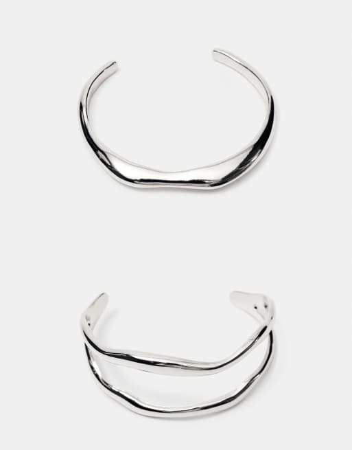 Pull&Bear – Silverfärgade armband med vågig design, 2-pack, 2 av 4
