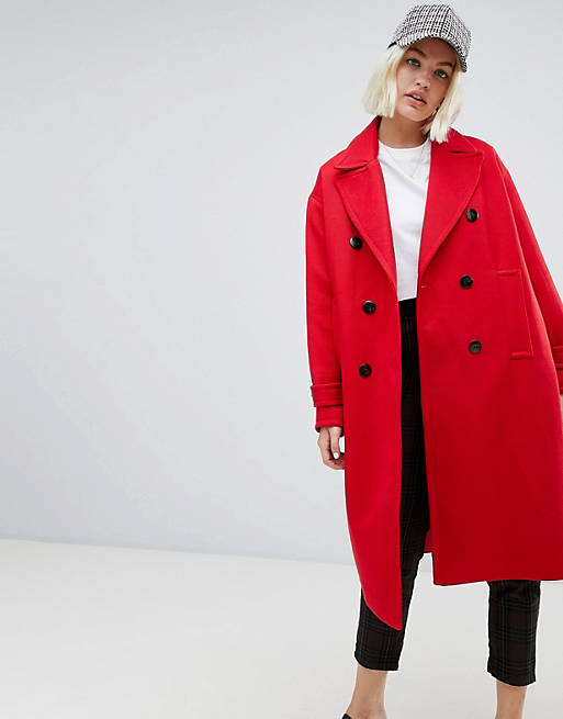 Pull&bear single breasted smart coat in red