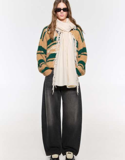 Pull&Bear - Sjaal met franjes in beige, 3 van 3