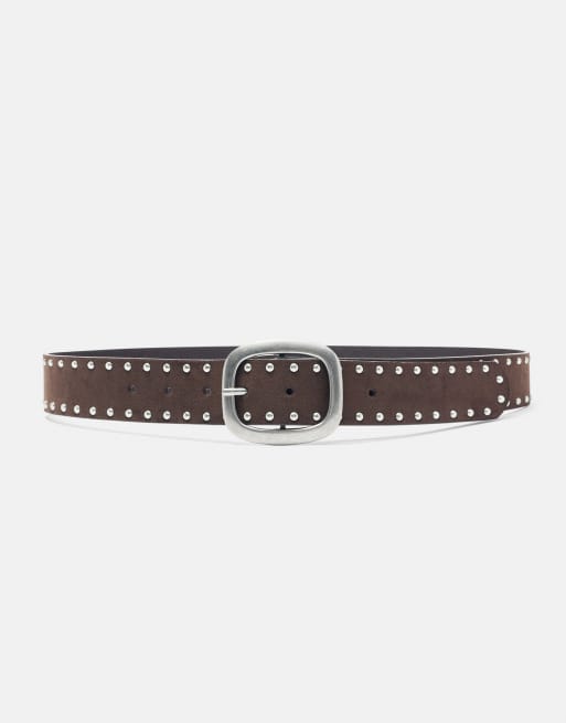 Pull&Bear skärp i mockaimitation med nitar, brun, 2 av 5