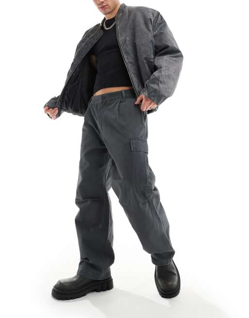 Pull&Bear skater cargo pants in dark gray