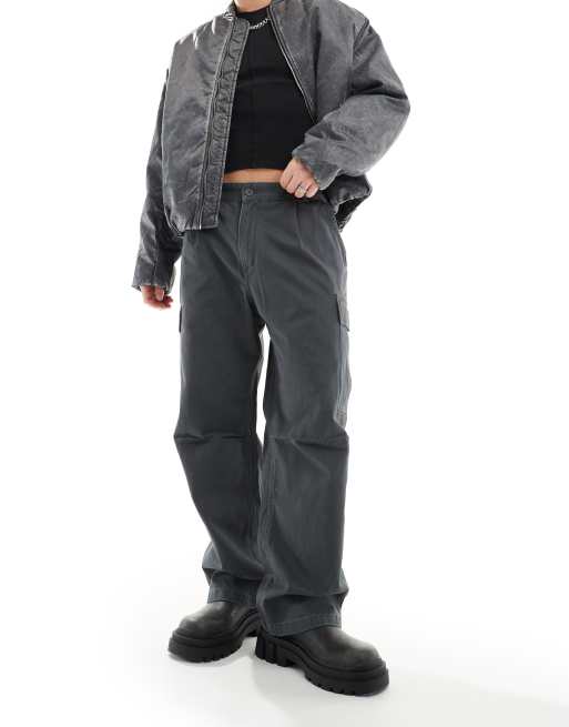 Pull&Bear - Skater cargobroek in donkergrijs, 4 van 5