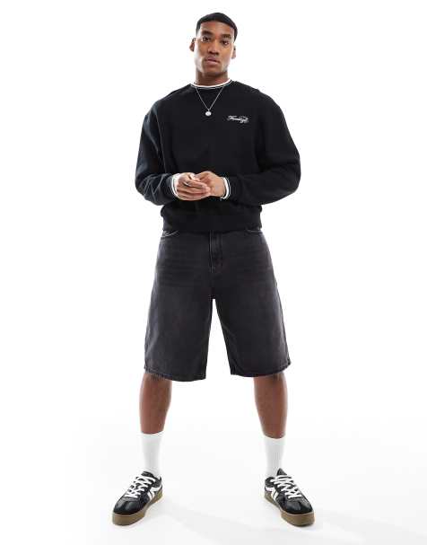 Pull&Bear skater fit denim short in black - view 1