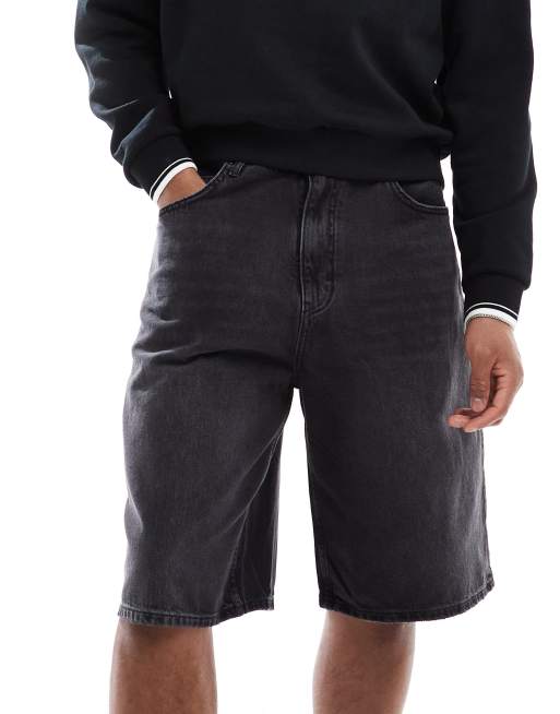 Pull&Bear skater fit denim short in black, 2 of 5