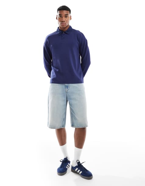Pull&Bear skater fit denim short in mid blue - view 1