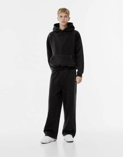 Pull&Bear Skater tracksuit bottoms in black