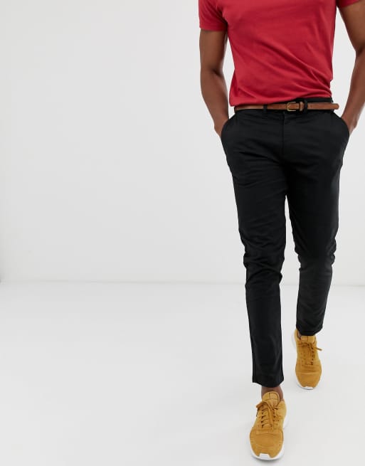 Pull&Bear skinny chino with belt in black | ASOS