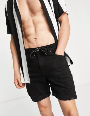 Pull&Bear skinny denim shorts in black | ASOS