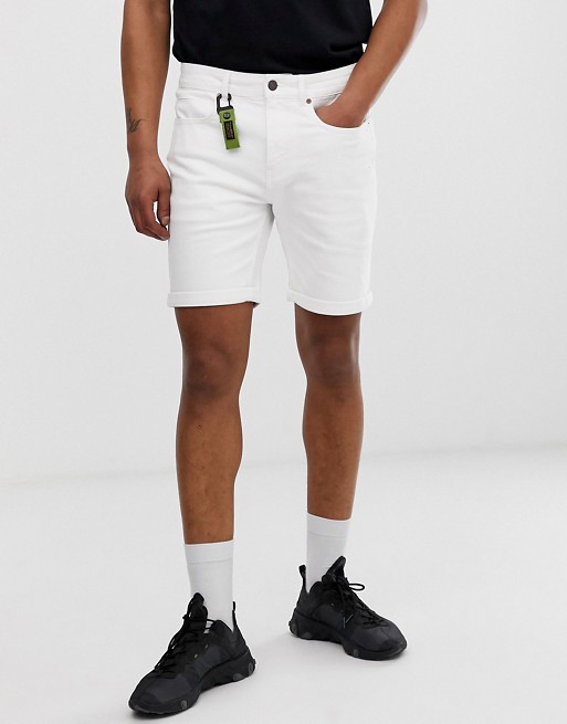 Pull&Bear skinny fit denim shorts in white