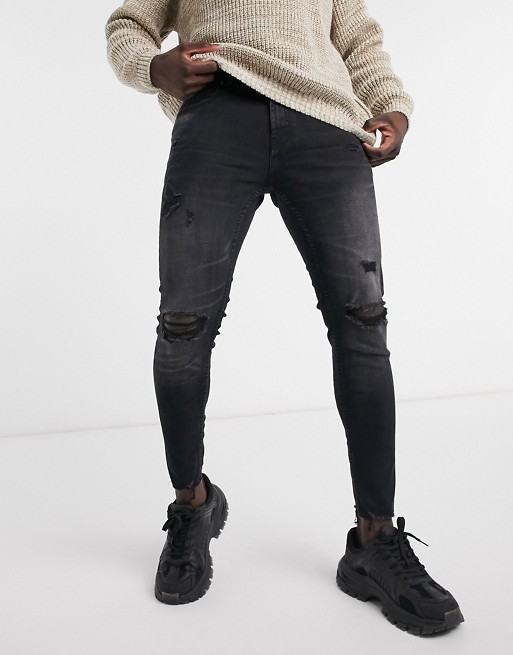 Pull&Bear skinny fit jeans with rips in black