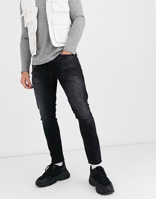Pull&Bear skinny fit tapered jeans in washed black