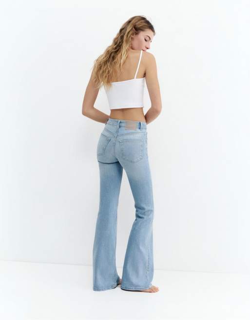 Pull&Bear - Skinny flared jeans in hemelsblauw, 4 van 4