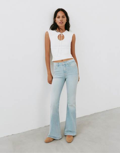 Pull&Bear - Skinny flared jeans in hemelsblauw - view 1