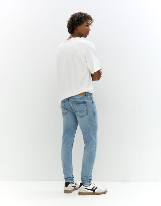 Pull&Bear - Skinny jeans in licht indigo, 3 van 4