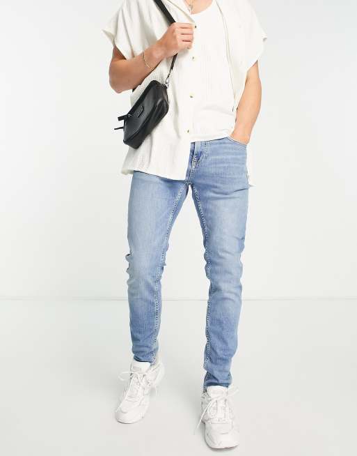 Pull&Bear – Skinny-Jeans in Mittelblau