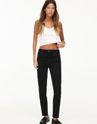 Pull & Bear - Skinny-Jeans in Schwarz mit mittelhohem Bund