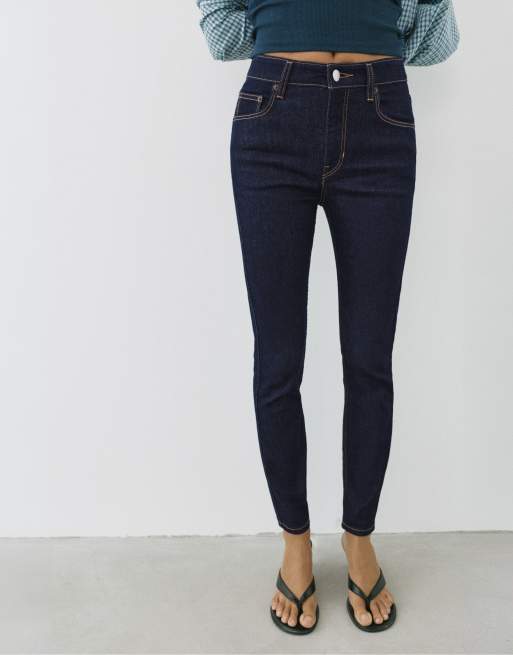 Pull&Bear skinny jeans med hög midja i navy, 3 av 7