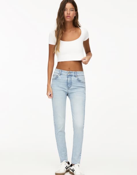 Pull&Bear - Skinny jeans met halfhoge taille in vaalblauw - view 1