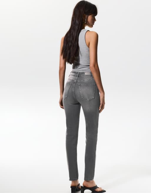 Pull&Bear - Skinny jeans met hoge taille in lichtgrijs, 2 van 4