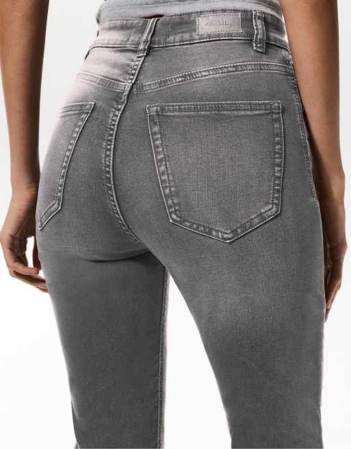 Pull&Bear - Skinny jeans met hoge taille in lichtgrijs, 4 van 4