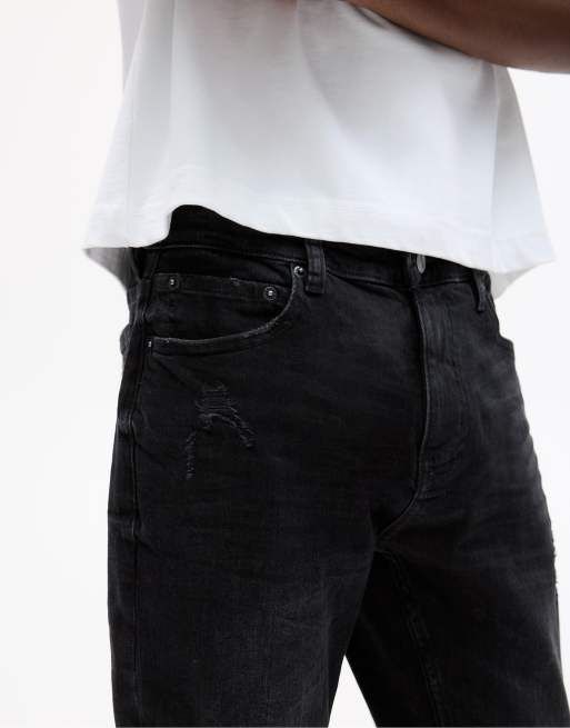 Pull&Bear - Skinny jeans met scheuren in vervaagd zwart, 3 van 4