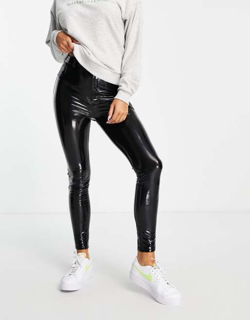 Pull&Bear skinny vinyl trouser in black |